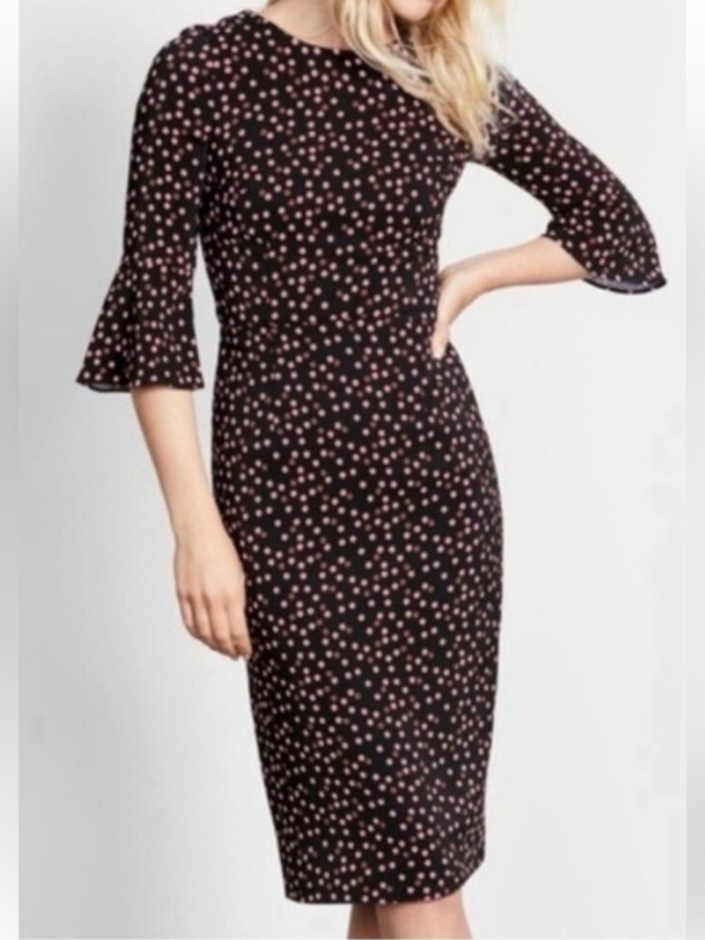 Boden Delia Polka Dot Bell Sleeve Dress Size 18 Long